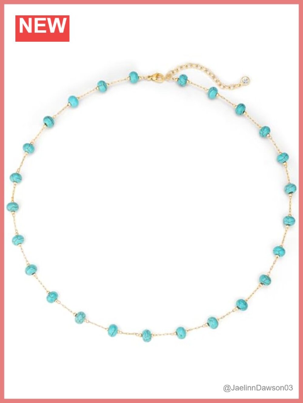Turquoise Beaded Choker Necklace, Gold Plated Brass, 15-17.7 in, Summer Western
